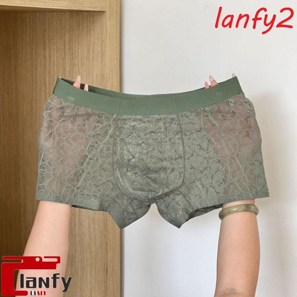 LANFY Cuecas Boxer Masculinas , Boxers De Renda De Seda Gelada , Roupa Íntima Respirável De Verão De Secagem Rápida Para