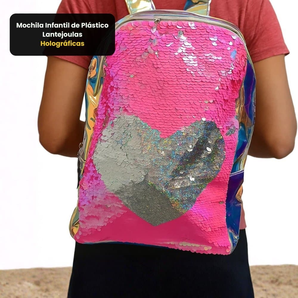 Mochila Infantil de Plástico Lantejoulas Holográficas