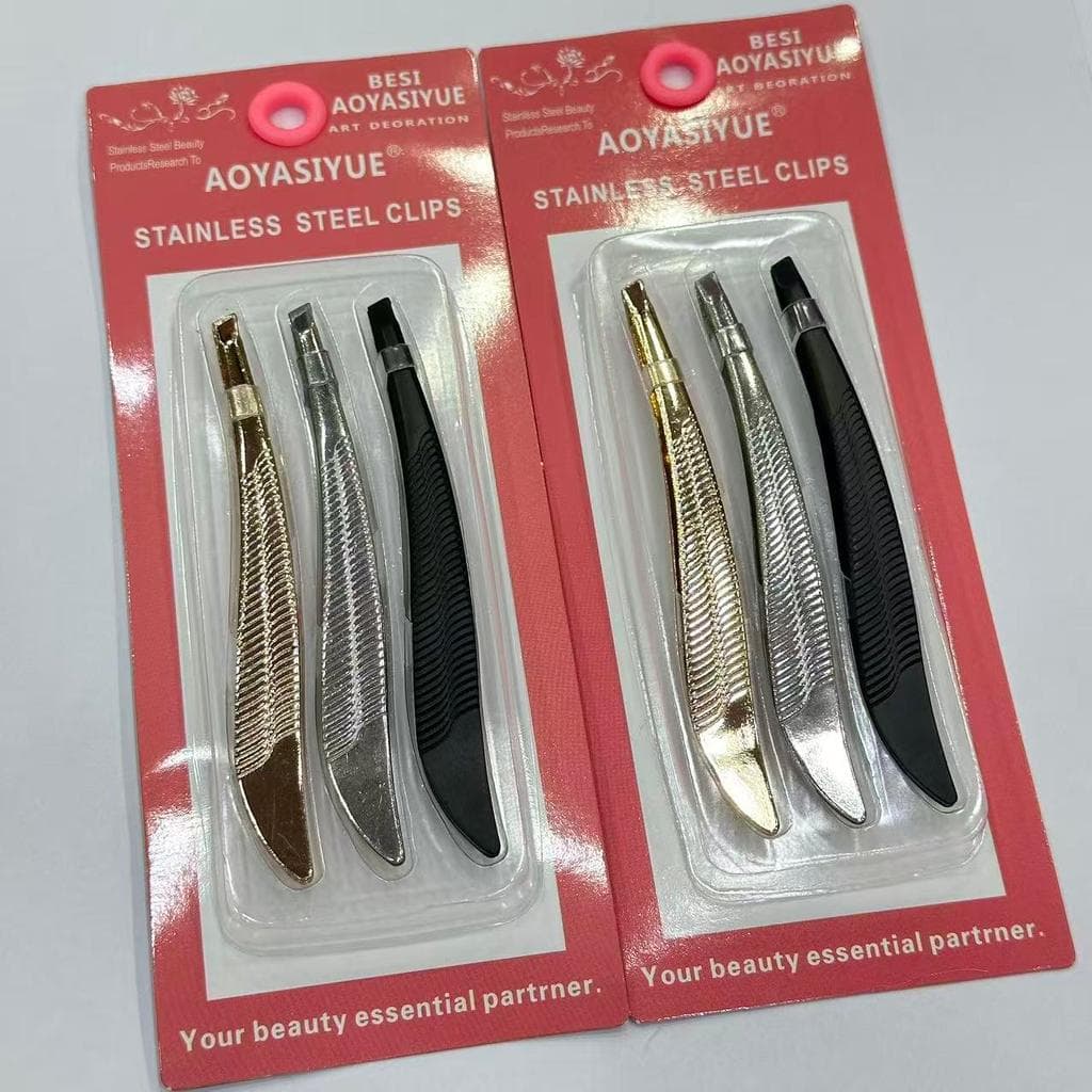 Kit com 3 Pinça de Sobrancelhas Ponta Chanfrada Profissional Designer de pena MJ-09 Pronta Entrega