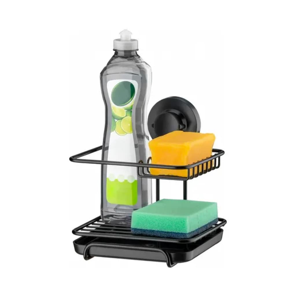 Suporte cozinha preto fosco Sabão Detergente Esponja com Ventosa fácil instalação Future 4017PT