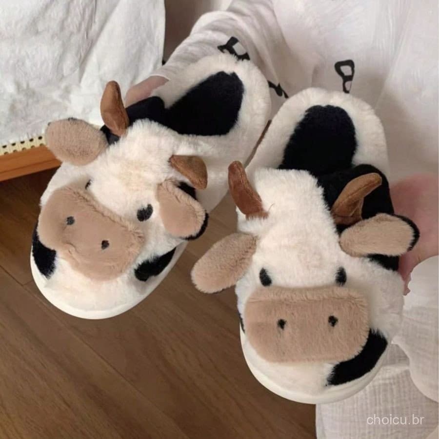 Casal Interior Vaca Chinelos De Pelúcia Outono E Inverno Casa Algodão Para Calor Fundo Grosso Deslizamento