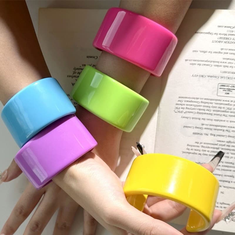 Estone Prático Jóias Presentes Moda Colorido Acrílico Aberto Pulseiras Acessório Para Mulheres Geometria De Punho Largo