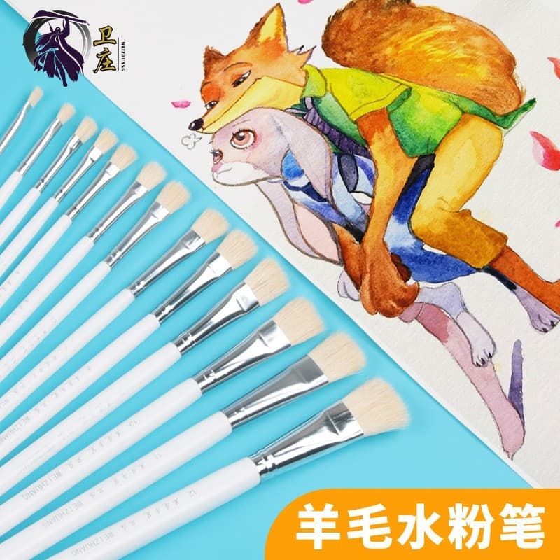 Weizhuang caneta aquarela de lã, pincel plano de rabo de ovelha, escova macia de cabelo de ovelha, guache, acrílico, pin