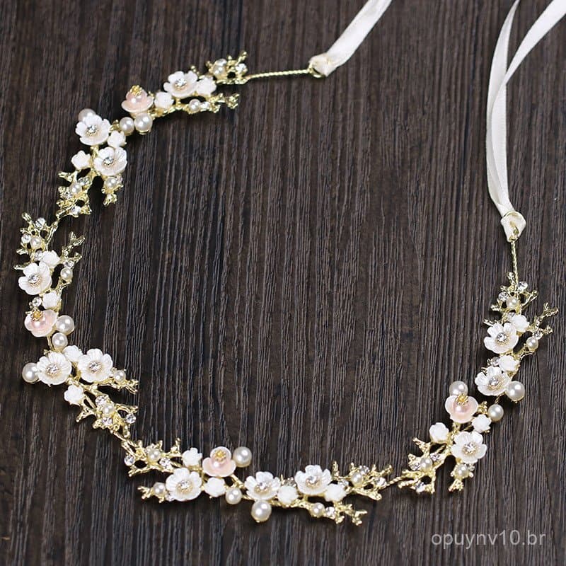 2017 Novo Acessório de Cabelo para Noivas, Tiara com Flor de Concha e Strass, Corrente Macia, Acessório para Vestido de