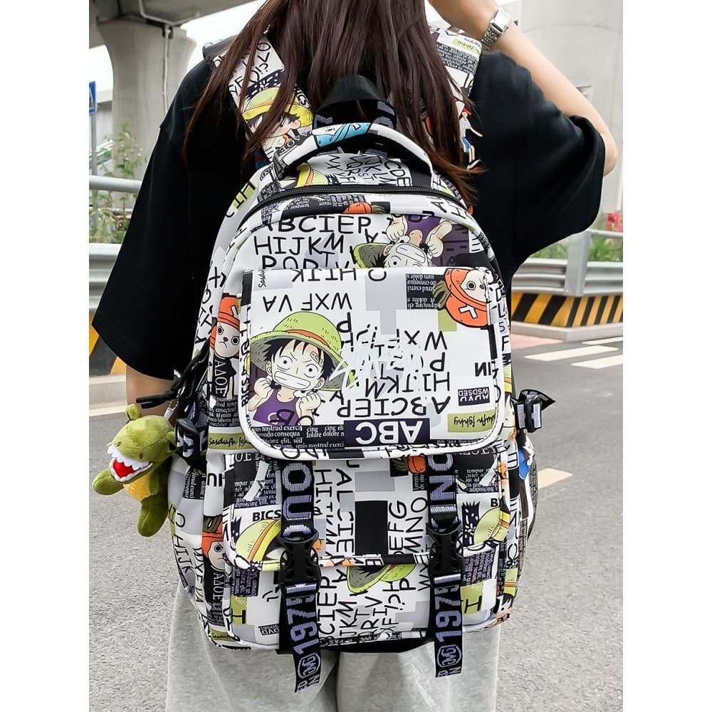 Anime mochila das mulheres dos homens grande capacidade uma peça Graffiti mochila meninos estudantes do ensino médio St