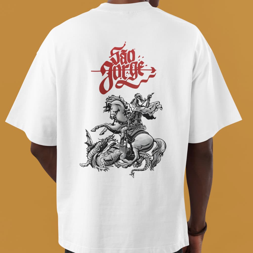 Camiseta São Jorge Estampada – Estilo Streetwear Religioso, Algodão Premium 100% Estampa Grande