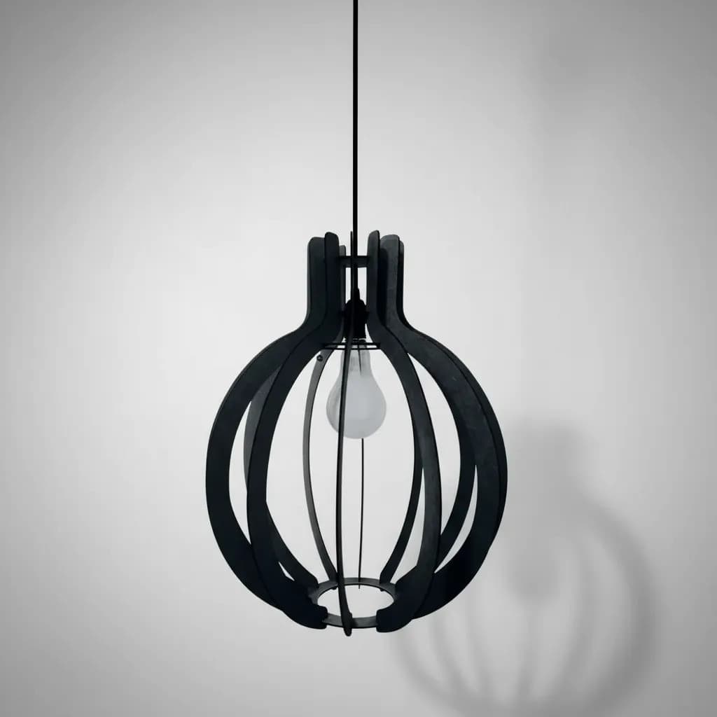 Luminária Pendente Júpiter MDF Preto E27 Bivolt Moderna Lustre Decoração Sala Cozinha Quarto Design Elegante