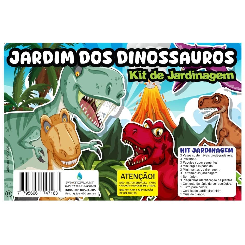 Kit Jardinagem Infantil Criança Completo Brinquedo Educativo Jardim dos Dinossauros