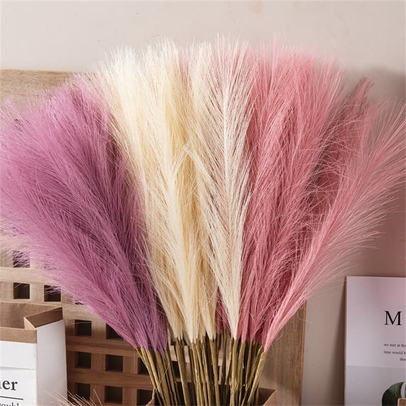 [Estoque Pronto] Grama Artificial Fofa De Pampas-Flor Falsa De Palheta Realista De 55 Cm Para Decoração De Quarto Estéti