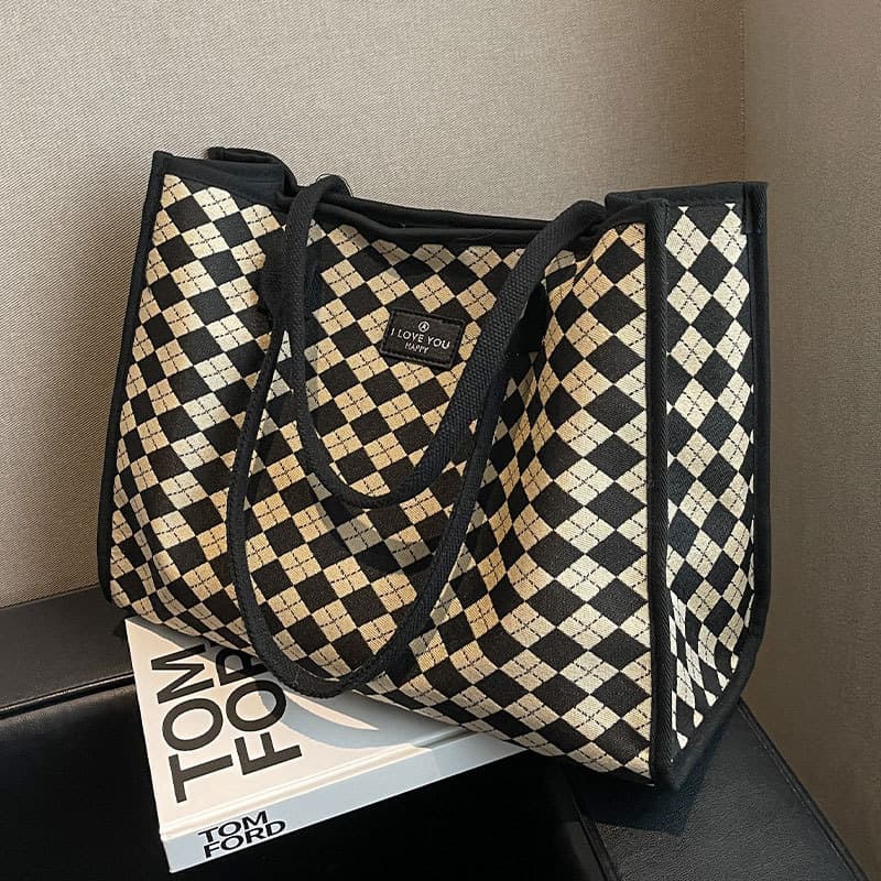 Bolsa de lona verificada, bolsa de grande capacidade feminina 2026, novo estilo, bolsa de compras portátil, nicho, bolsa