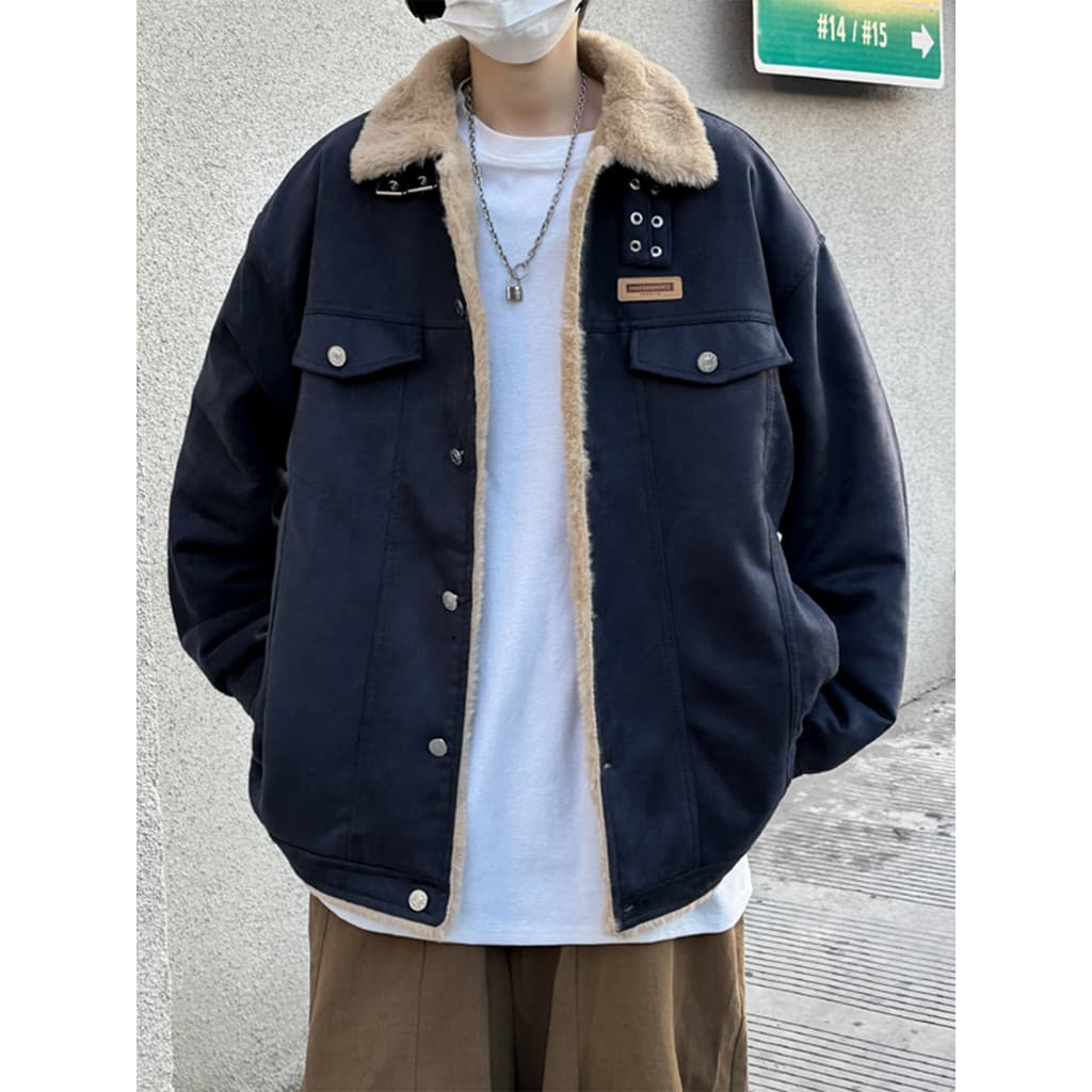 Retro angustiado lapela cordeiro velo acolchoado jaqueta das mulheres dos homens street Wear 2025 inverno rua solta pele