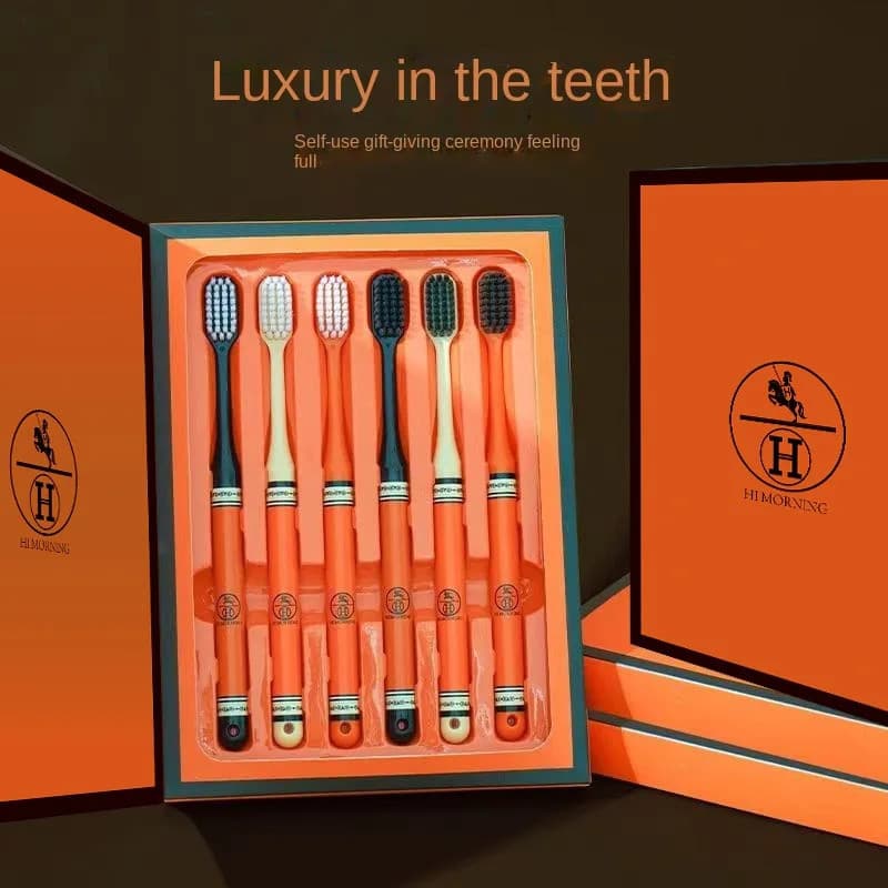 6 peças High-End laranja luz luxo escova de dentes limpeza profunda cuidados orais cerdas macias ferramenta de limpeza d