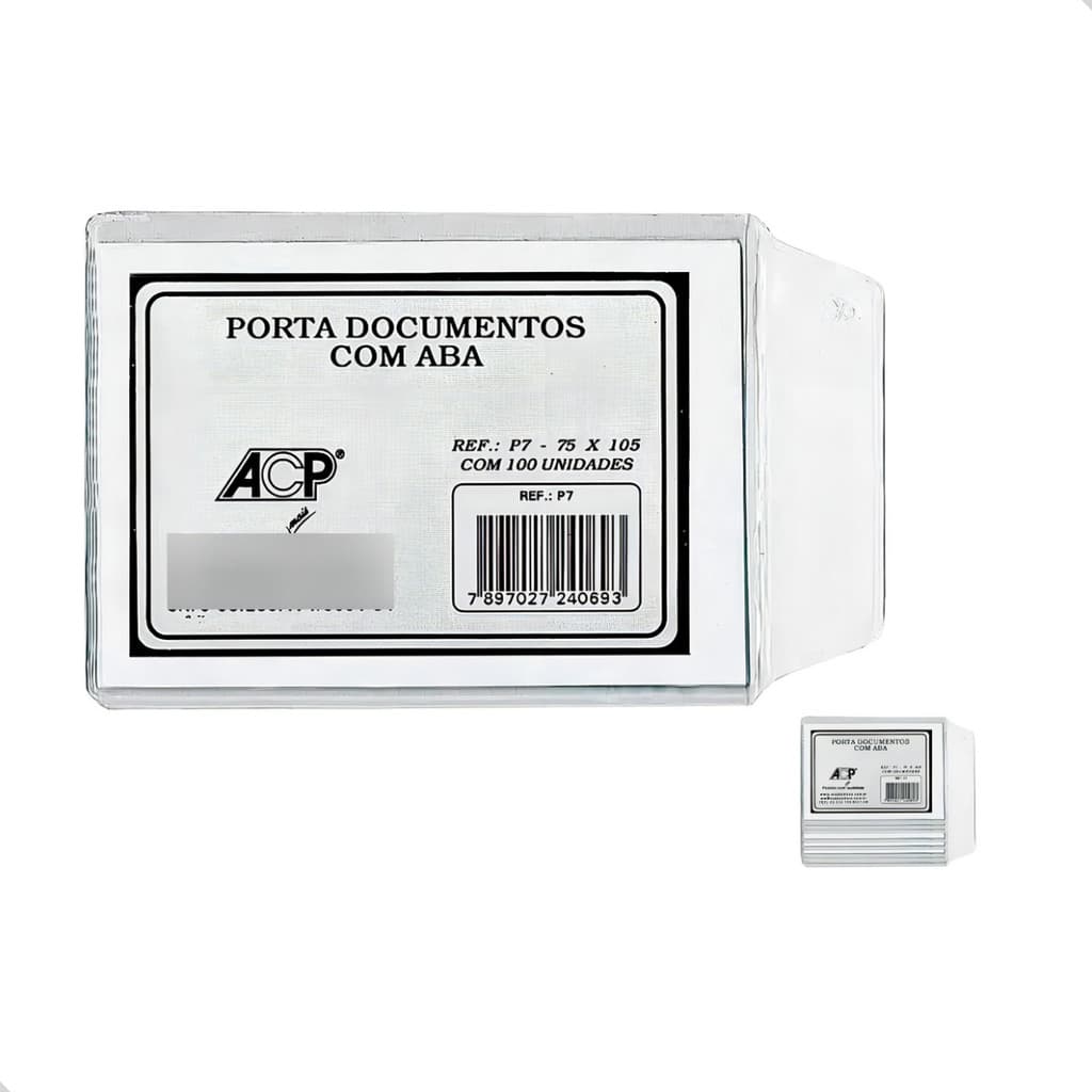 Porta Documentos Cristal Transparente Com Aba 75X105mm para RG CPF  - pacote com 100Un