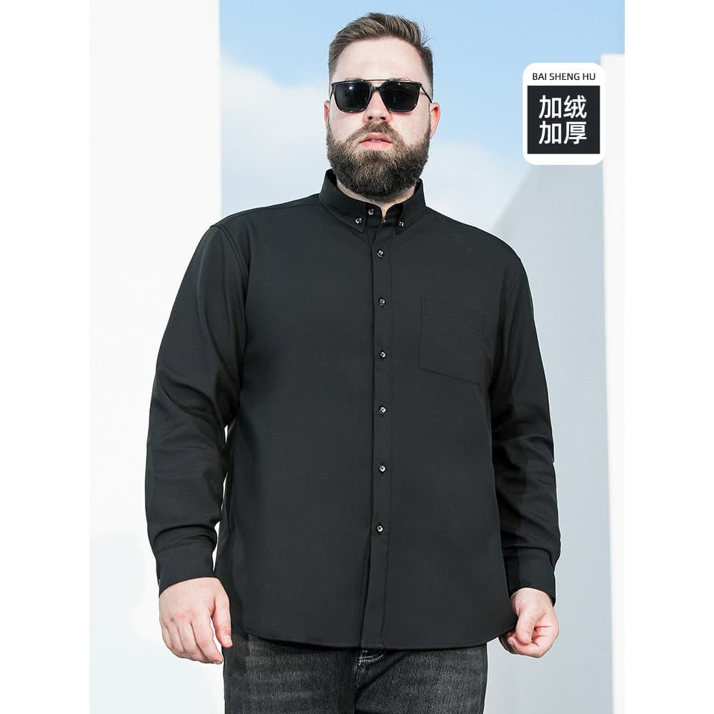 Baisheng Fox Plus Size Roupas Masculinas Plus Veludo Engrossado Camisa de Cor Sólida Homem Gordo Irmão Extra Grande Negó
