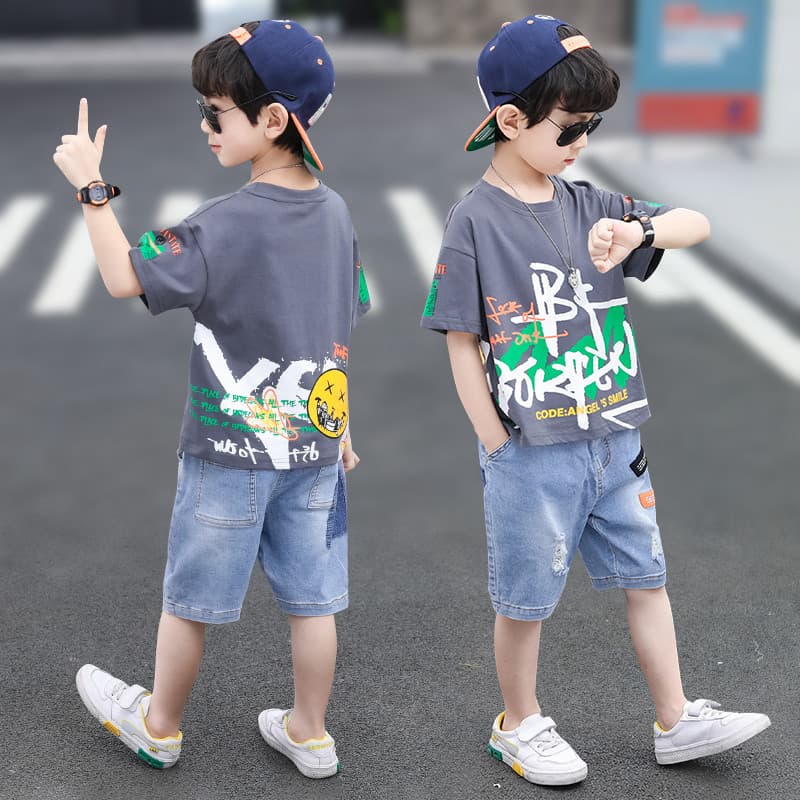 Meninos terno de verão 2026 novo estilo bonito médio grande roupas infantis versão coreana verão influenciador menino mo