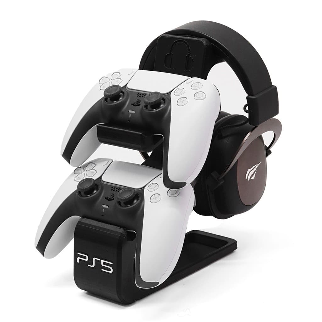 Suporte Duplo para Controle PS5 DualSense + Suporte Headset Fone de Ouvido | Organizador Gamer PS5 Parede ou Mesa