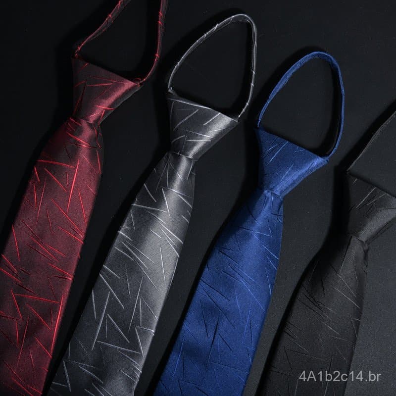 Gravata Masculina Formal de Negócios com Zíper, Gravata Preguiçosa Fácil de Colocar e Sem Necessidade de Passar, 7CM, Az