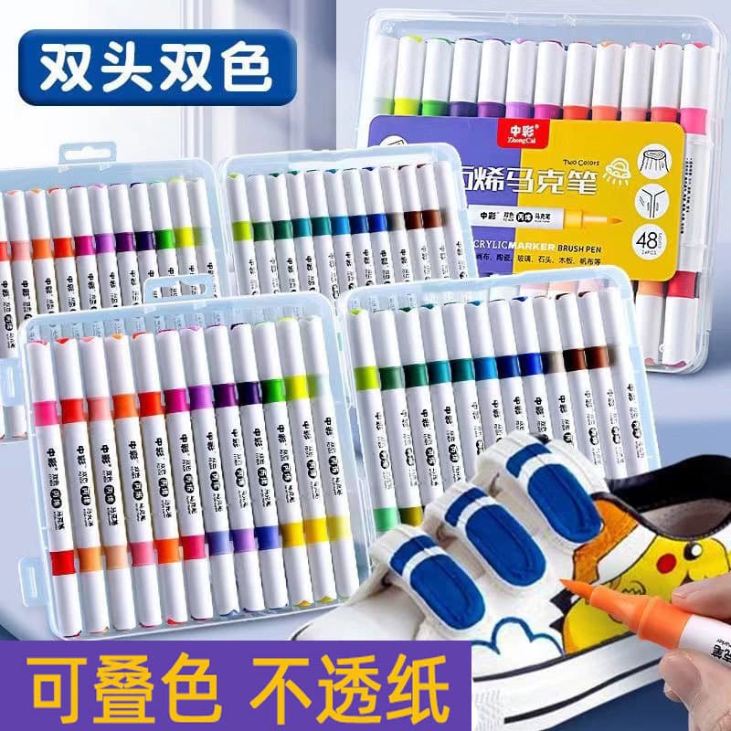 Marcador acrílico de duas cores de duas cabeças, caneta Pastel de cabeça macia, à prova d'água, opaco, pintado à mão, fa