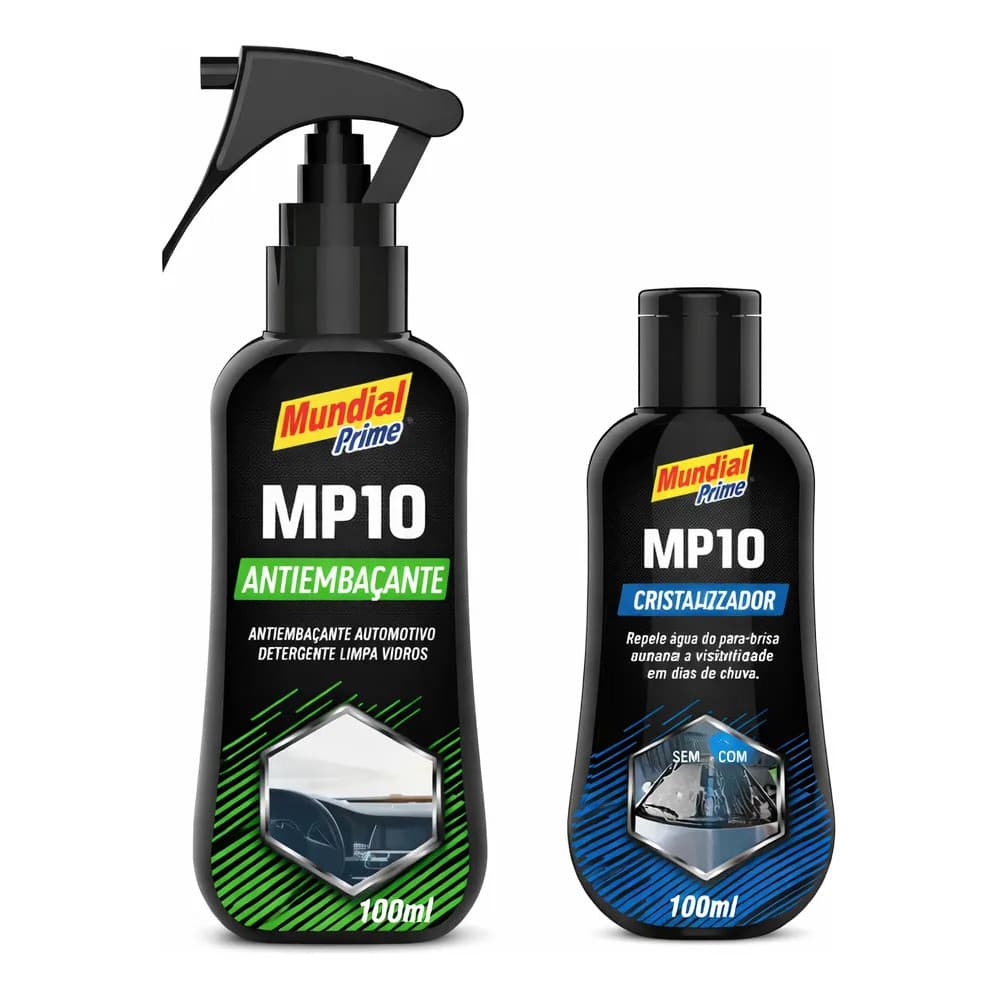 Kit Limpa Vidros Cristalizador + Antiembaçante 100ml Parabrisa Carro Moto Box Chuva Mundial Prime
