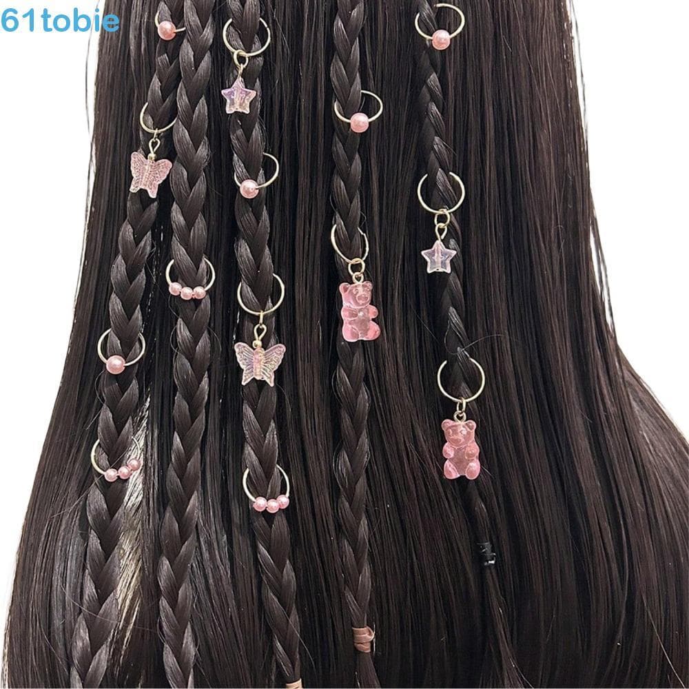 TOBIE 14 Peças De Contas De Dreadlocks , Conjunto De Anéis De Cabelo Mistos De Urso Borboleta Para Trança , Tubos De Cab