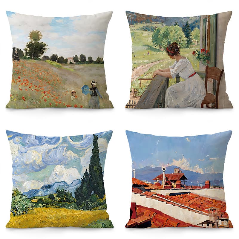 Francês Retro pintura a óleo camurça travesseiro moderno simples nicho arte sofá sala de estar modelo quarto lombar fron
