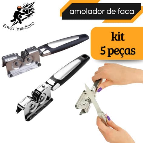 Kit 5 Amolador de Faca Profissional Aço Inoxidável Afiador com 3 Afiadores Tesoura Lâmina Facas