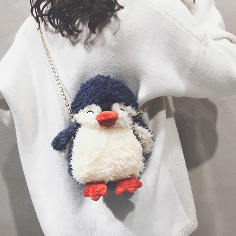 Desenhos animados corrente de pelúcia pequeno saco feminino bonito pinguim saco do telefone móvel 2023 novo estilo versã