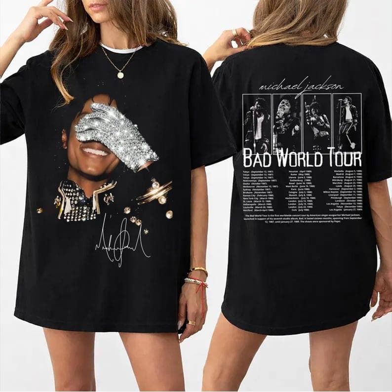 「BR.Moonlight」Camiseta Unissex Michael Jackson Bad Tour Estampa Concerto 1987 Confortável Premium Estilosa Casual