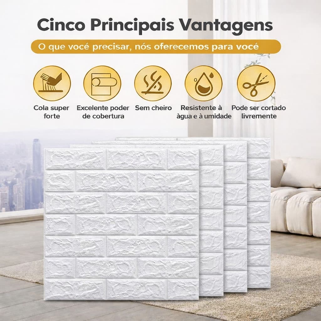 Tijolinho 3D Adesivo Parede Branco Papel Parede Espuma Revestimento Decoracao Grossa