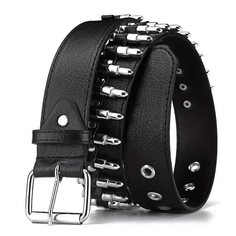 Cinto Unissex Preto Punk Hip-Hop – Cinto Ajustável com Fivela de Metal em Forma de Bala Y2k, Adequado para Streetwear/Je