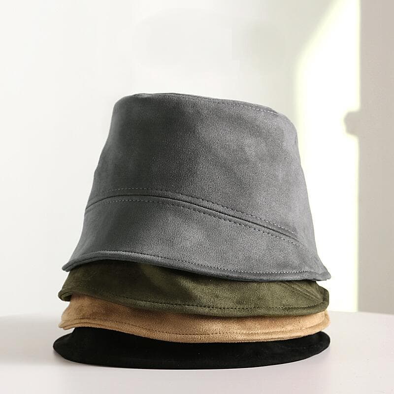 Chapéus Bucket de Camurça da Moda para Mulheres 2025, Chapéu Panamá de Topo Plano Irregular, Cor Sólida, Chapéu de Sol F