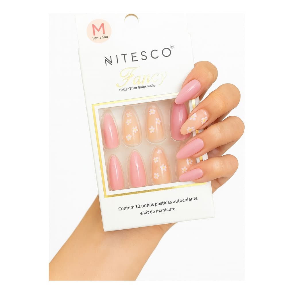 Kit 3/4/6/12 Pacotes Unhas Postiças Amêndoa 12 Peças Elegantes e Fáceis de Aplicar Envia Sortiada