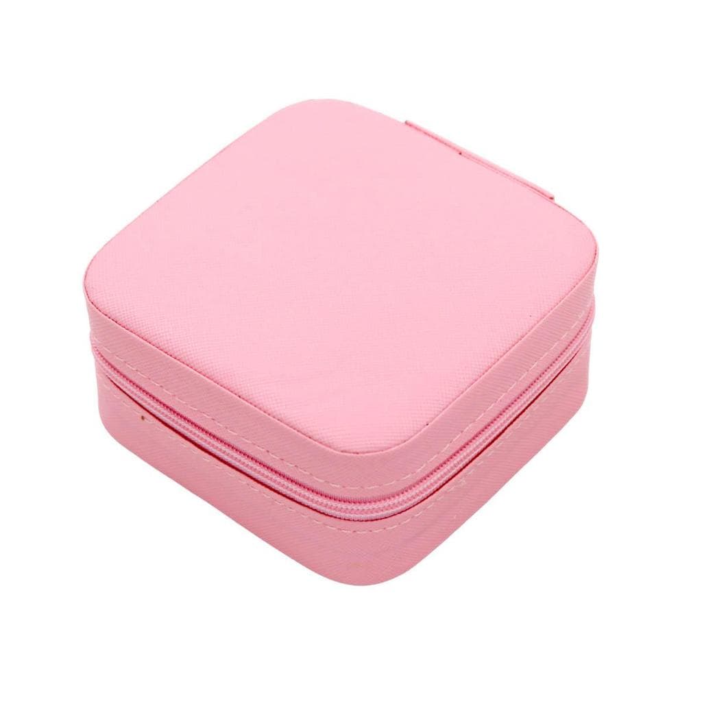 Porta Joias Portátil para Viagem - Estojo com Zíper (Rosa)