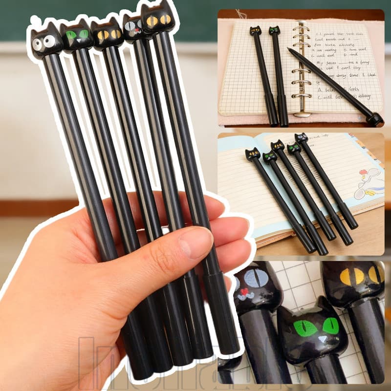 Caneta Neutra De Gato Preto De Desenho Animado De 20-4 Unidades De 0.5 Mm-Tinta Preta-De Grafite De Cabeça Fofa-Secagem