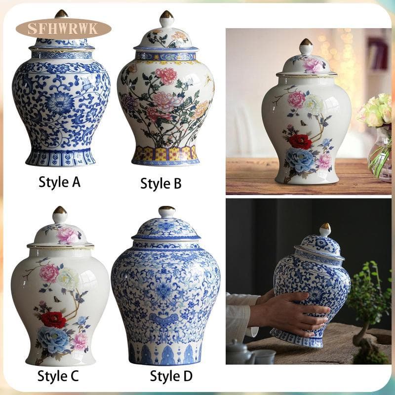 [Frasco De Gengibre Decorativo Jarro Home Centerpiece Glazed Hand Painted Living Room Decoration Porcelana Multiuso De