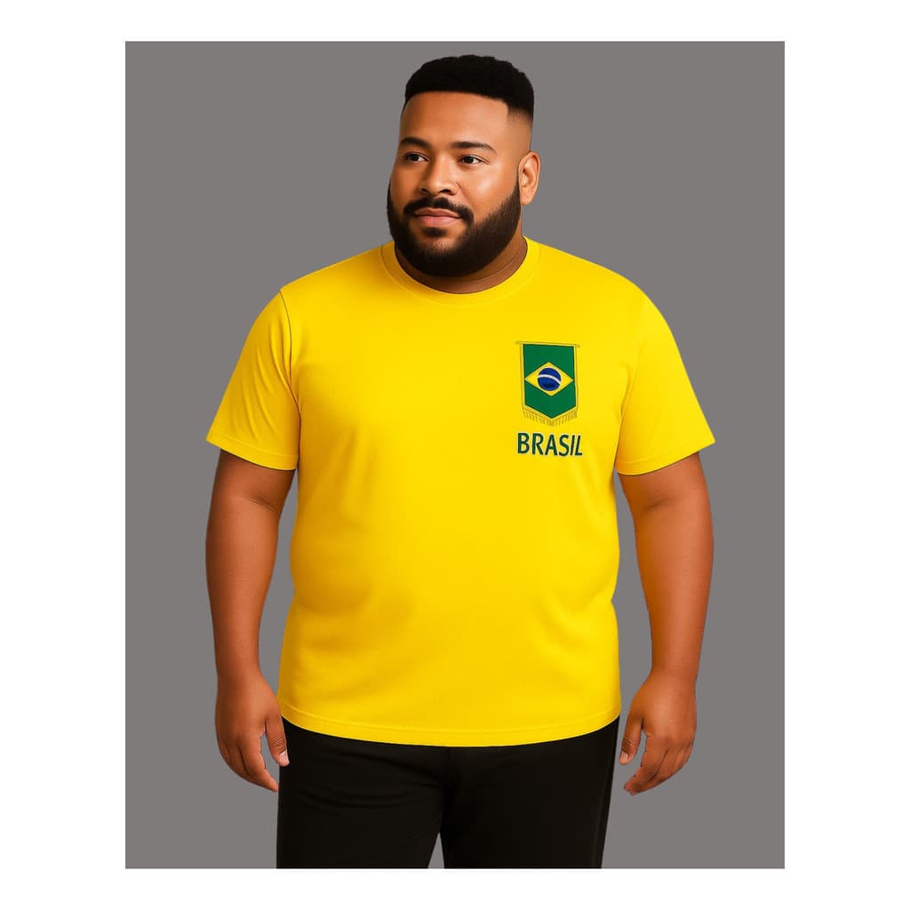 Camiseta Camisa Brasão Brasil Seleção Plus Size Tecido Leve Copa do Mundo