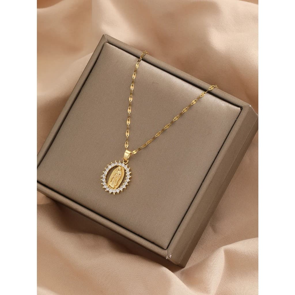 Moda Europeia E Americana Lindo Feminino Todo O Céu Estrela Micro Incrustado Colorido Zircão Virgem Maria Oco Colar