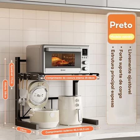 Suporte ajustável universal para micro-ondas + 4 ganchos