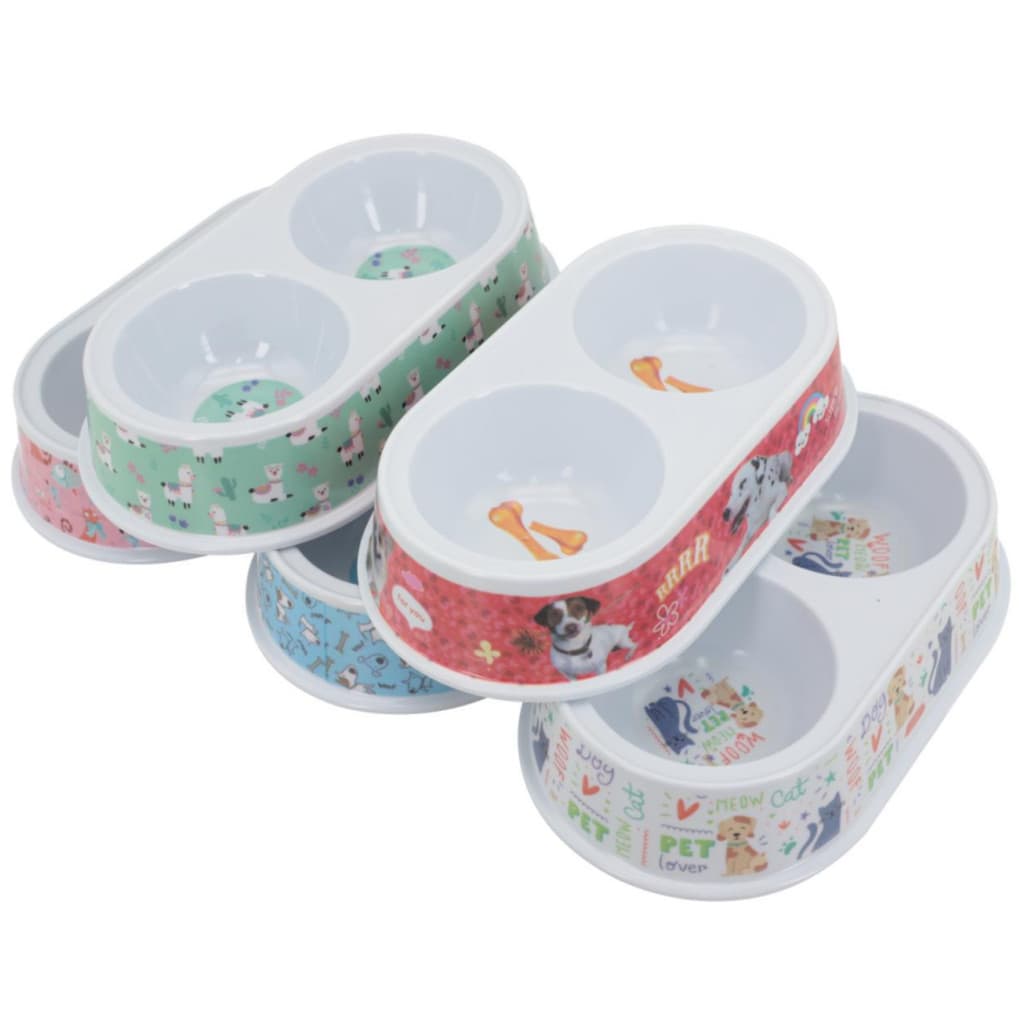 Comedouro Duplo de Melamina Ração e Água Estampa Lovely Vibe