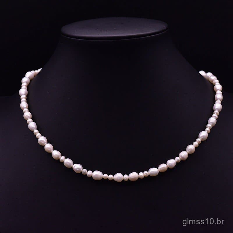 Colar de Pérolas, Joias de Pérolas Naturais de Água Doce, Design Exclusivo, Corrente para Clavícula, Acessórios Artesana