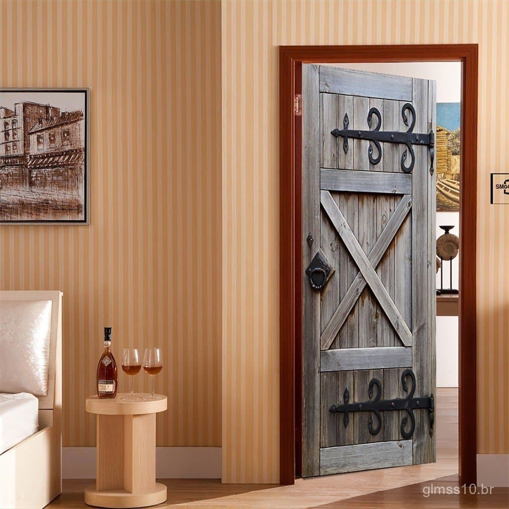 Adesivos de parede removíveis à prova d'água da série de portas 3D de alta simulação, 77/90cm, para quarto e sala de est