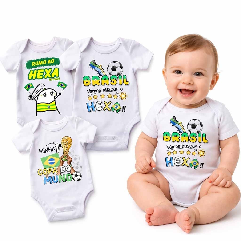 BODY BEBÊ CONFORTAVEL COPA HEXA ROUPA INFANTIL TORCIDA SELEÇÃO BRASILEIRA