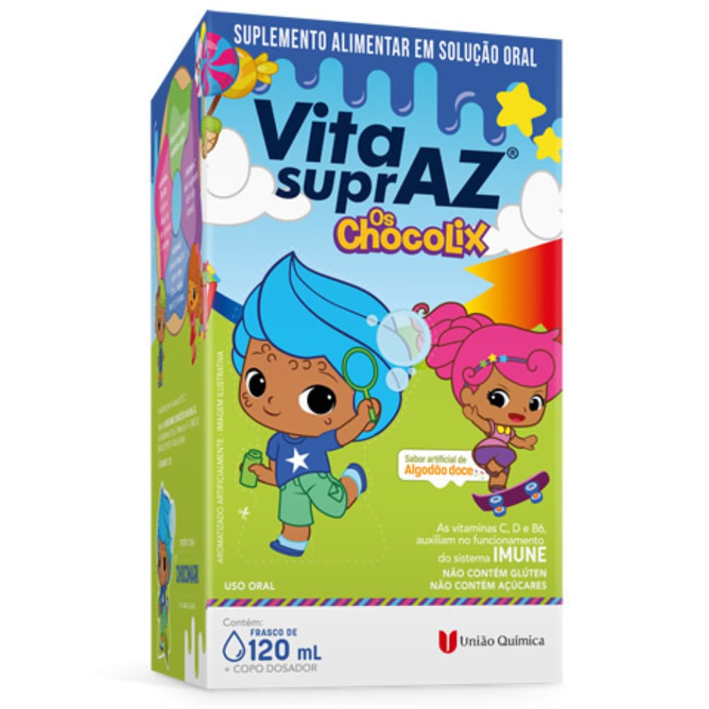 Vita SuprAZ Chocolix Solução 120 mL Sabor Algodão Doce - Suplemento Infantil Vitaminas e Minerais