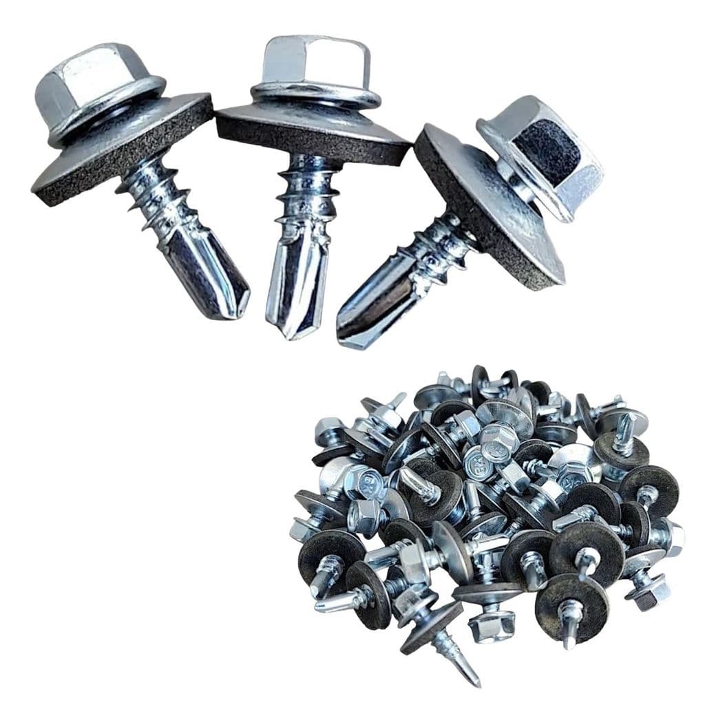 100 Parafusos Para Telha Autobrocante SEXTAVADO (4,9mm) x 1"(15,5mm) Costura