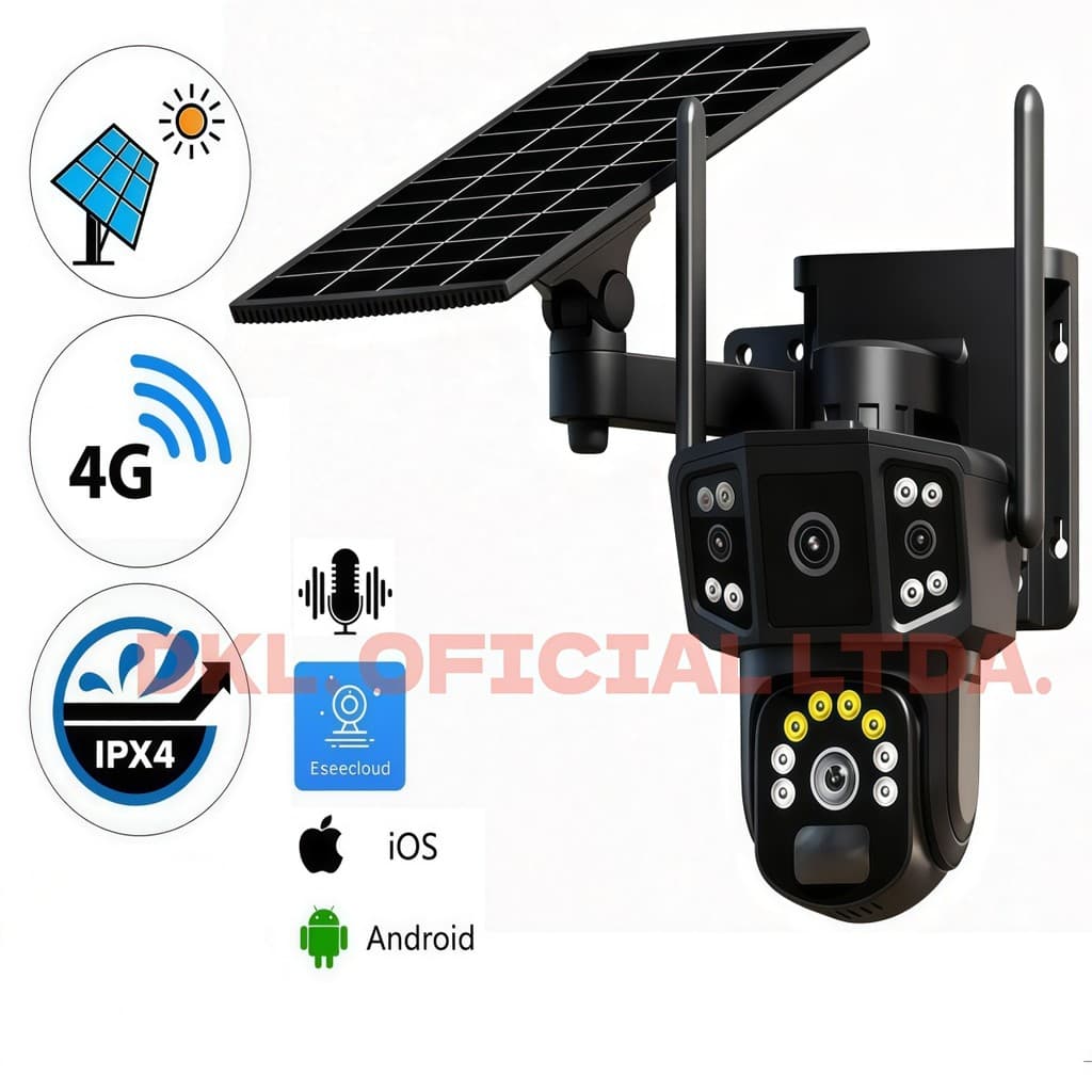 Câmera Ip Solar Externa Full HD Prova D'água 4G Wifi Áudio Bidirecional Solar Lentes Múltiplas P.HQ
