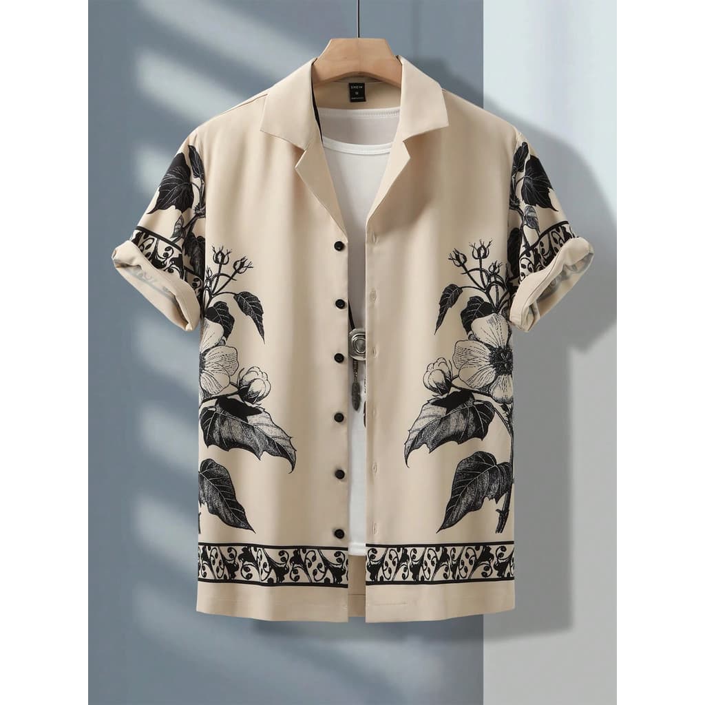 Camisa Havaiana Masculina Tamanho Grande Estampa Floral 3D Praia Percutiva Manga Curta Casual