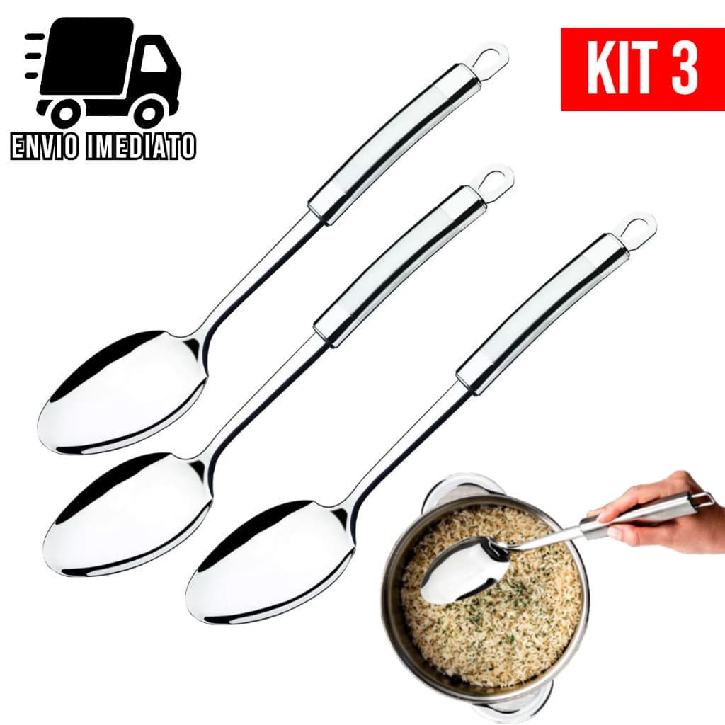 Kit 3 Colher de Arroz Aço Inoxidável Grande Luxo Utensílios para Cozinha Prime Multiuso