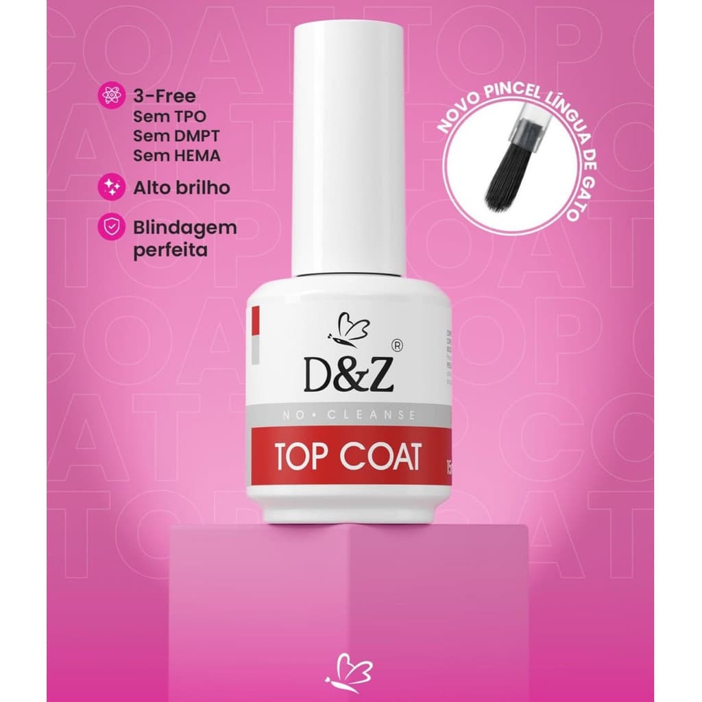 Top Coat Selante D&Z Extra Brilho 15ml Unha Gel Acrigel Fibra Porcelana DZ Manicure