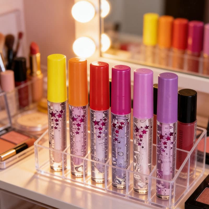 Kit 6 Brilhos Labiais Bfashion Bella Femme - Frutas Tutti-Frutti, Efeito Água, Não Pegajoso, Hidratante, Glitter Estrela