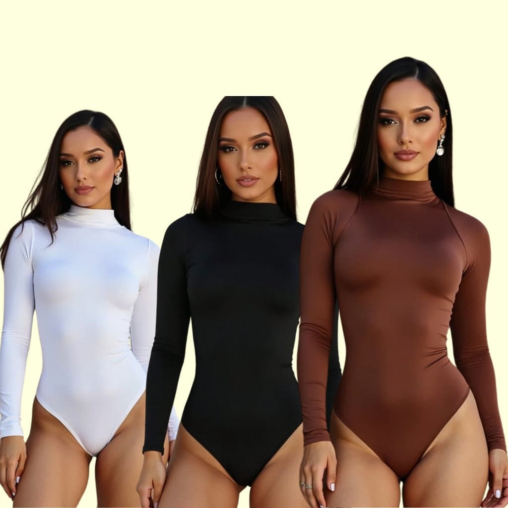 Kit 3 Body Feminino Manga Longa Suplex Justo Forrado Segunda Pele